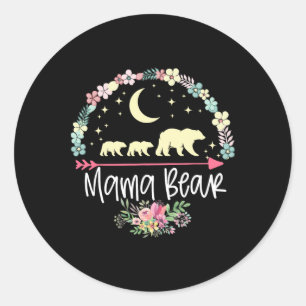 Sticker Rond Cadeaux Fête Des Mères Ours Mama Avec 2 Cubs Cute 