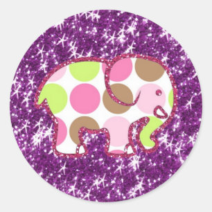 Sticker Rond Cadeaux Girly pourpres scintillants d'éléphant de
