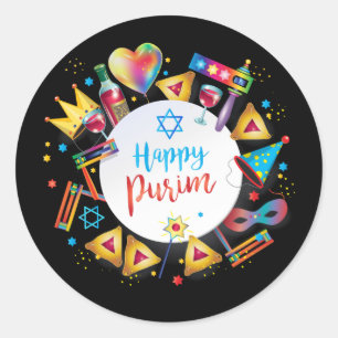 Sticker Rond Cadeaux heureux de panier de Purim, décoration,