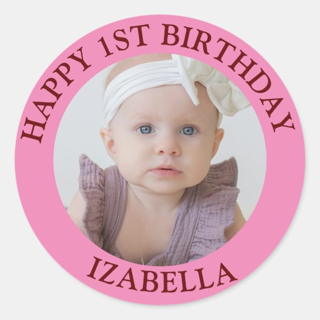 Sticker Rond Cadeaux mignons Joyeux 1er anniversaire (Devant)