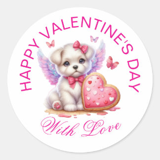 Sticker Rond Cadeaux Saint-Valentin - Chiot adorable à la mode