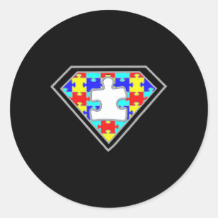Sticker Rond Cadeaux Super-héros de Sensibilisation à l'Autisme