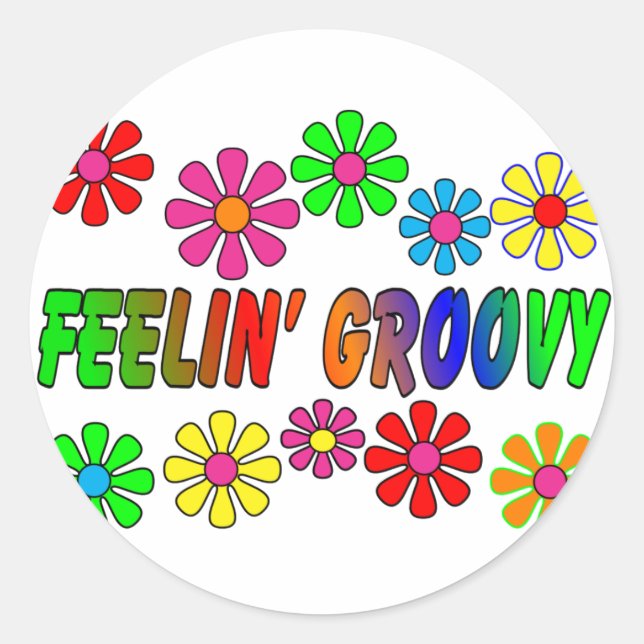 Sticker Rond Cadeaux vintages des années 1970 "Feelin' Super" (Devant)