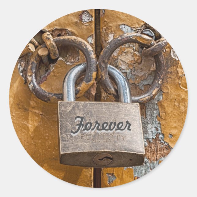 Sticker Rond Cadenas de l'amour sur une vieille porte antique  (Devant)