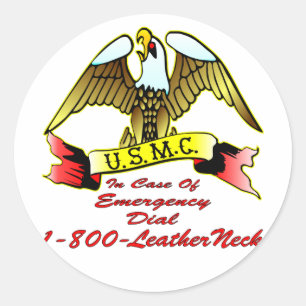 Sticker Rond Cadran 1-800-LeatherNeck d'usmc en cas d'urgence