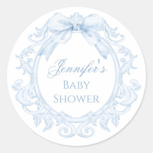 Sticker Rond Cadre à arc Bow Toile Bleue pour Baby Shower Garço