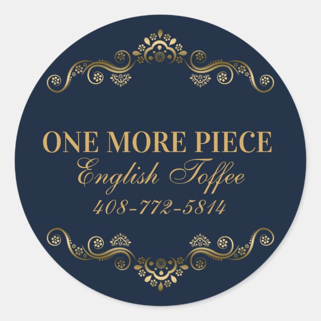 Sticker Rond Cadre bleu et or élégant (Devant)