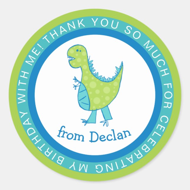 Sticker Rond Cadre cercles | Dino | Nom Anniversaire Merci (Devant)
