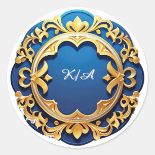 Sticker Rond Cadre circulaire orné bleu et or élégant