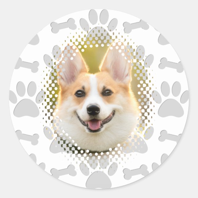 Sticker Rond Cadre De Chien Motif Os Et Empreintes de pattes (Devant)