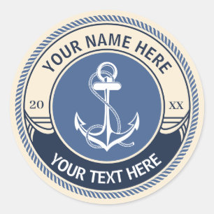 Sticker Rond Cadre de corde d'ancre nautique personnalisé