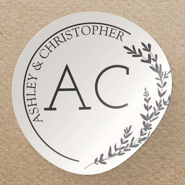 Sticker Rond Cadre de feuillage moderne mariage blanc doux (Créateur téléchargé)
