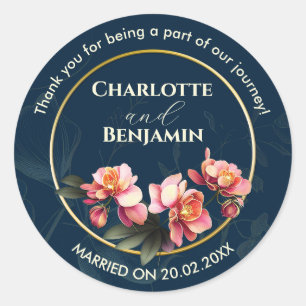 Sticker Rond Cadre de fleurs d'orchidées MARIAGE MERCI