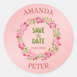 Sticker Rond Cadre de fleurs roses