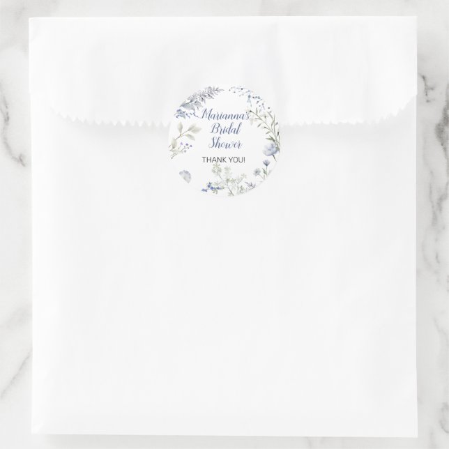Sticker Rond Cadre de fleurs sauvages aquarelles bleues pour la (Sac)