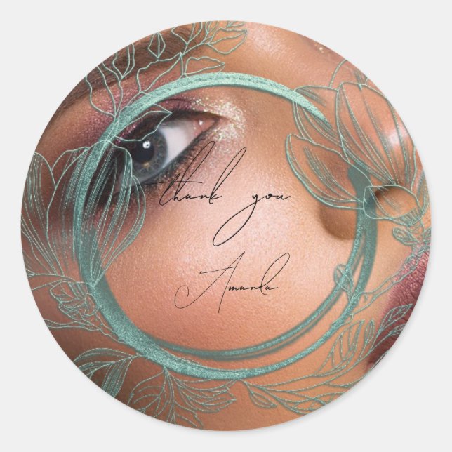 Sticker Rond Cadre de magnolia florale Photo Merci Nom Sarcelle (Devant)