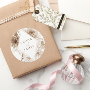 Sticker Rond Cadre de mariage floral bohème vintage