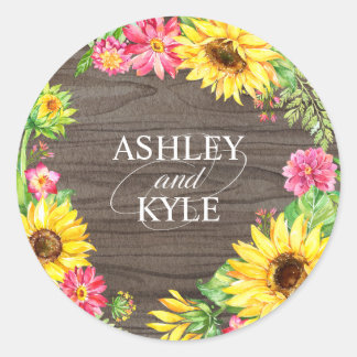 Sticker Rond Cadre de tournesol en bois foncé