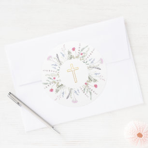 Sticker Rond Cadre des fleurs sauvages de la première sainte co