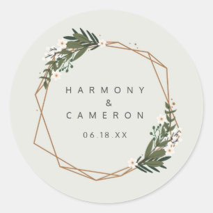 Sticker Rond Cadre d'or géométrique moderne Verdure Mariage Fav