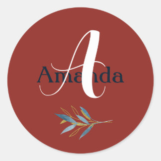 Sticker Rond Cadre doré arrondi personnalisé avec Bouquet de br
