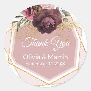 Sticker Rond Cadre doré fleuri Rose Dusty moderne