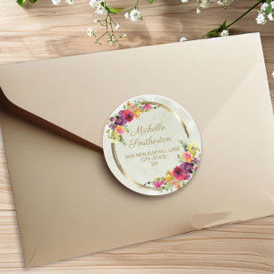 Sticker Rond Cadre doré floral élégant vintage pour l'anniversa