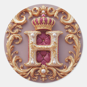 Sticker Rond Cadre doré luxueux avec monogramme couronné
