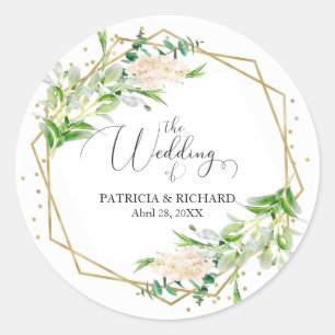 Sticker Rond Cadre élégant en or Géométrique Verdure Mariage