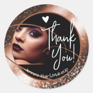Sticker Rond Cadre en cuivre brillant élégant Coeur Photo uniqu