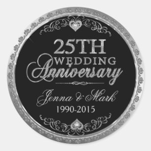 Sticker Rond Cadre et Coeurs d'argent 25e anniversaire de Maria