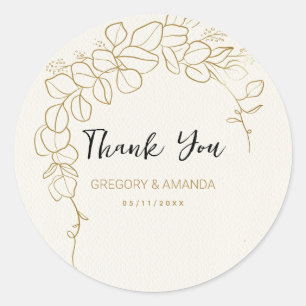 Sticker Rond Cadre Feuille or peint à la main