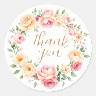 Sticker Rond Cadre floral aquarelle délicat merci