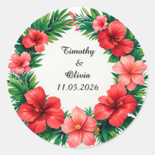 Sticker Rond Cadre floral d'Hibiscus coloré