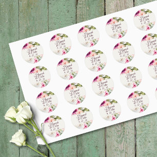 Sticker Rond Cadre Floral Élégant Noms Rose Pêche Violet Blush