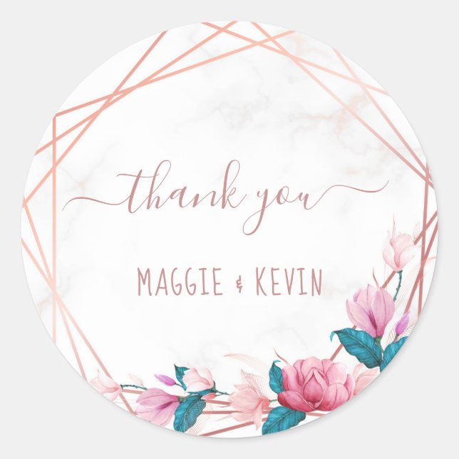 Sticker Rond Cadre Géométrique Or rose Avec Floral Sur Marbre (Devant)