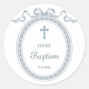 Sticker Rond Cadre grec de baptême à ruban bleu poussiéreux