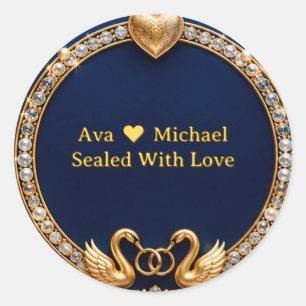 Sticker Rond Cadre Mariage Royal Cygne Bleu