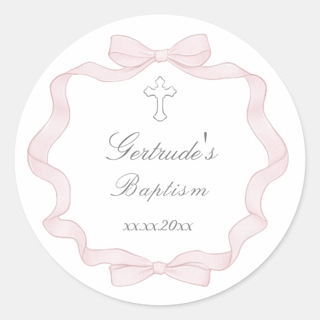Sticker Rond Cadre papillon rose (Devant)