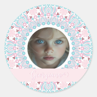 Sticker Rond Cadre personnalisé Pastel rose et bleu Mandala