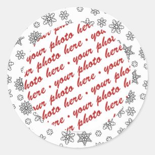 Sticker Rond Cadre photo Black Outled Snowflakes