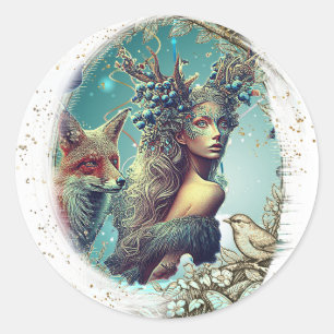 Sticker Rond Cadre photo de fantaisie oiseaux et nature