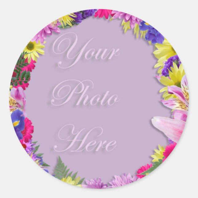Sticker Rond Cadre photo de fleurs tropicales, Mariage de plage (Devant)