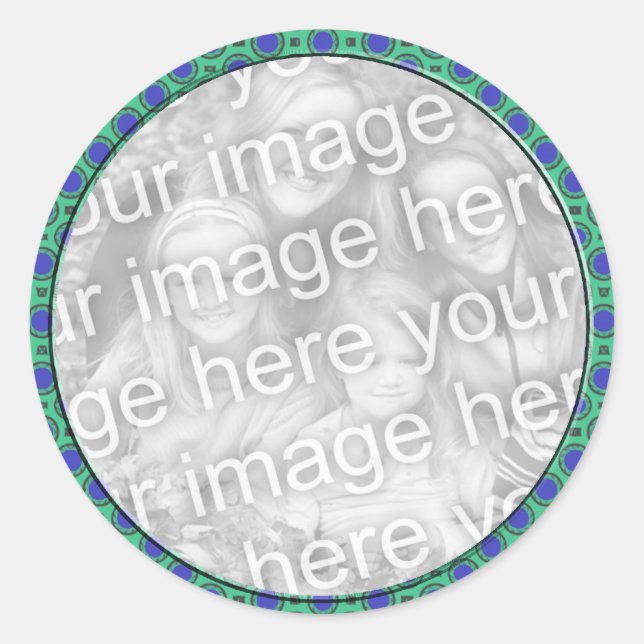 Sticker Rond cadre photo de points bleu turquoise (Devant)