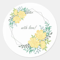 Cadre rond avec fleurs jaunes.