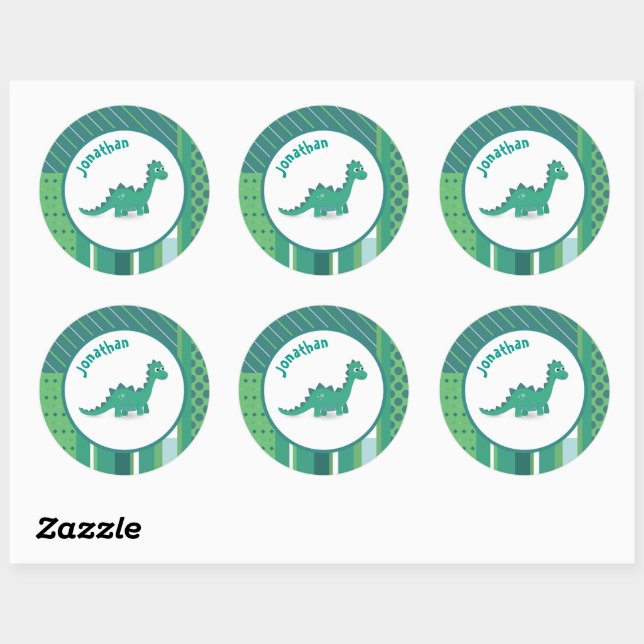 Sticker Rond Cadre rond en vert/bleu avec dinosaure mignon (Feuille)