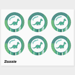 Sticker Rond Cadre rond en vert/bleu avec dinosaure mignon