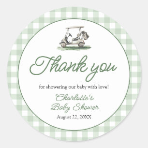 Sticker Rond Cadre Vert Sauge Golf Nouveau au Club Baby Shower