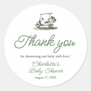 Sticker Rond Cadre Vert Sauge Golf Nouveau au Club Baby Shower