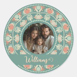 Sticker Rond Cadres photo personnalisées Retro Sage & Sand Mand